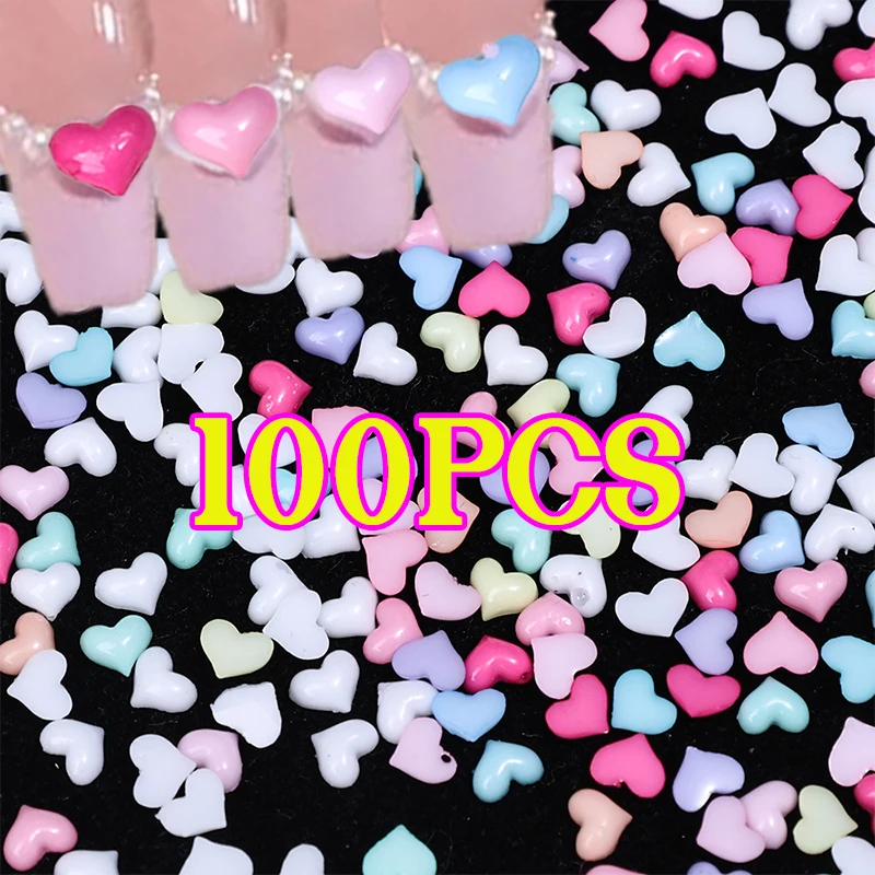 100 Pcs Heart Nail Charms 3D Resin Art Nail Charms for Girls Manicure DIY Crafts Nail Accessories Cute Nails Art Decorations