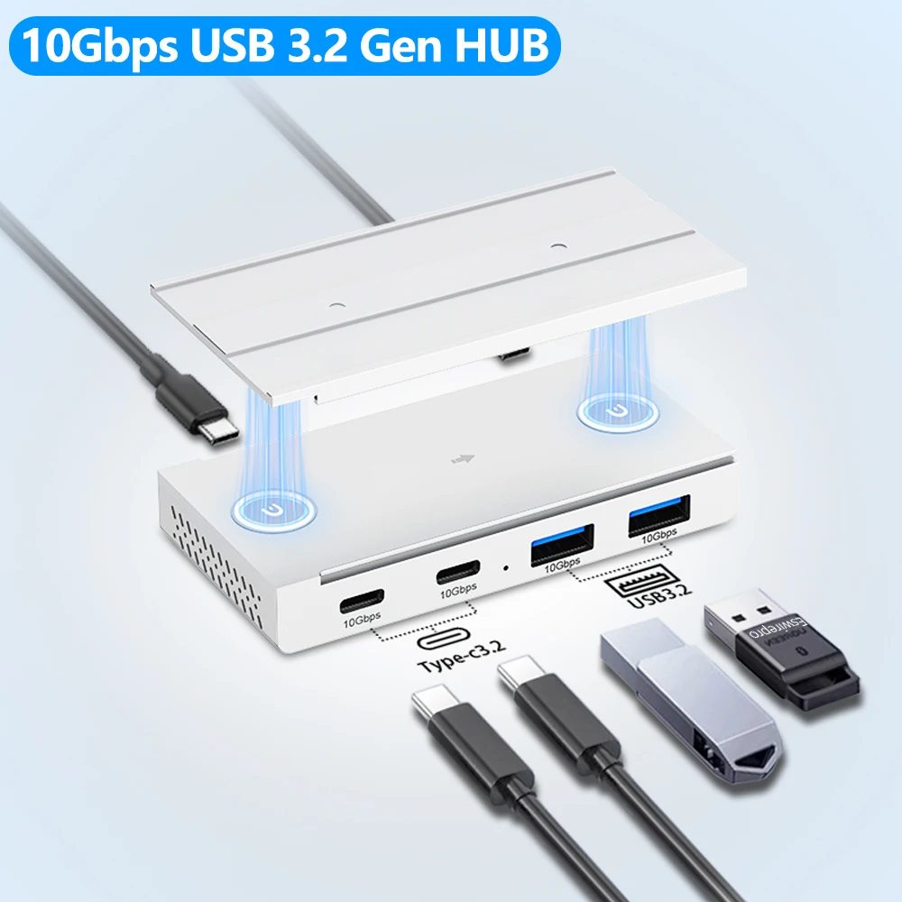 

10Gbps USB3.2 Gen2 HUB Desk Magnetic USB Splitter High Speed Data Transfer For MacBook Pro iMac Pro PC Laptops Accessories