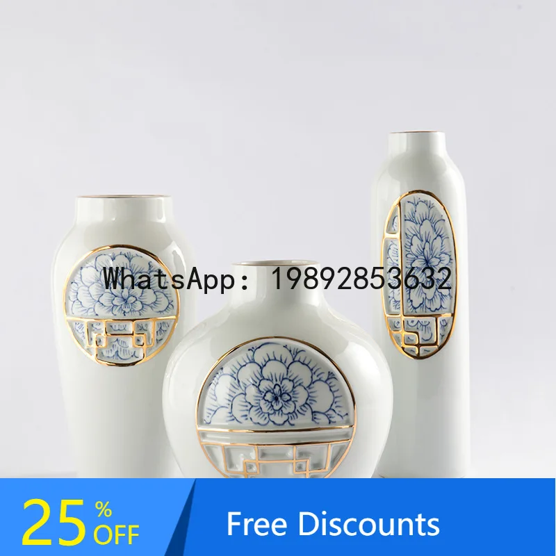 

CZ Jingdezhen Dining Table Dried Flower Vase Ornament Entrance Living Room TV Cabinet Flower Arrangement Ceramic Decoration