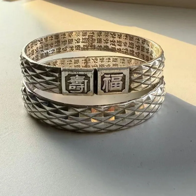 Handmade Retro Solid Color Bangle Set, Ethnic Diamond Lucky Pattern, Adjustable Fashion Wrist Jewelry
