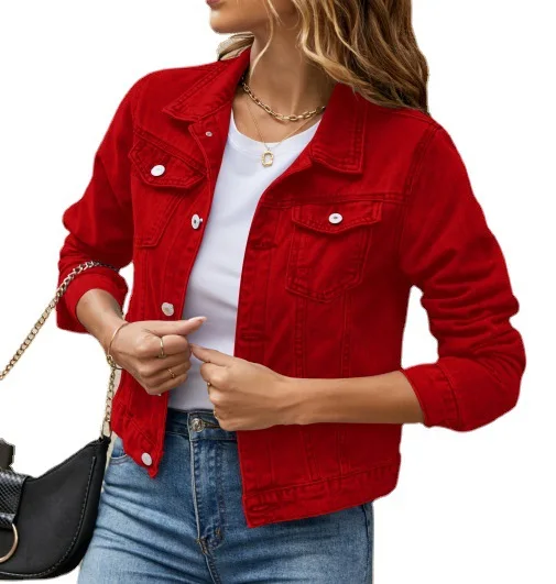 Giacca di jeans da donna 2025 - Top versatili in tinta unita con colletto dentellato slim fit