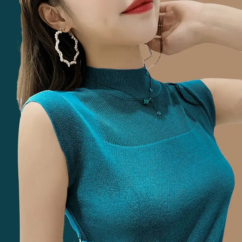 Fashion O-Neck Solid Color Hollow Out T-Shirt Women\'s Clothing 2023 Summer New Casual Pullovers All-match Sleeveless Tee Shirt