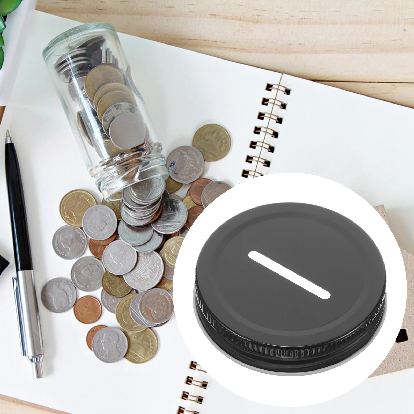 12 Pcs Tinplate Piggy Bank Mason Jar Accessories Lids Household Leakproof Covers Coin Slot Sealing Black Canning