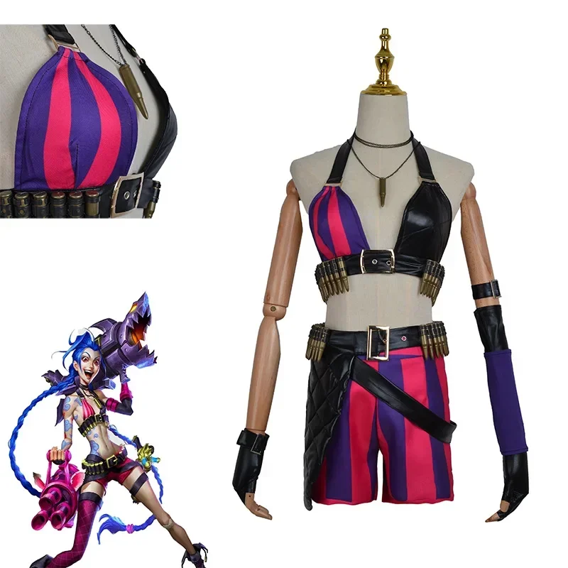 SN66 Game League of Legends Jinx Cosplay Costume LoL Jinx Arcane Uniform Sexy Women Halloween Party Carnival Outfits SuitW&C@