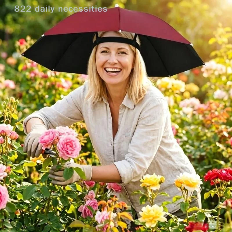 convenientFoldable Hands-Free Umbrella Hat Portable UV Protection Waterproof Sun Shade for Golf Fishing Gardening Travel