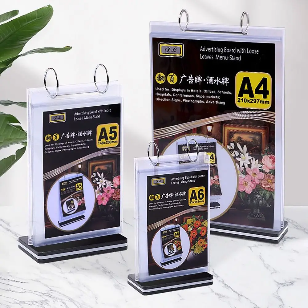 Durable A4 A5 A6 Table Menu Stand Pageable Waterproof Flip Menu Stand Landscape Portrait Paper Menu Display Stand Dining-table