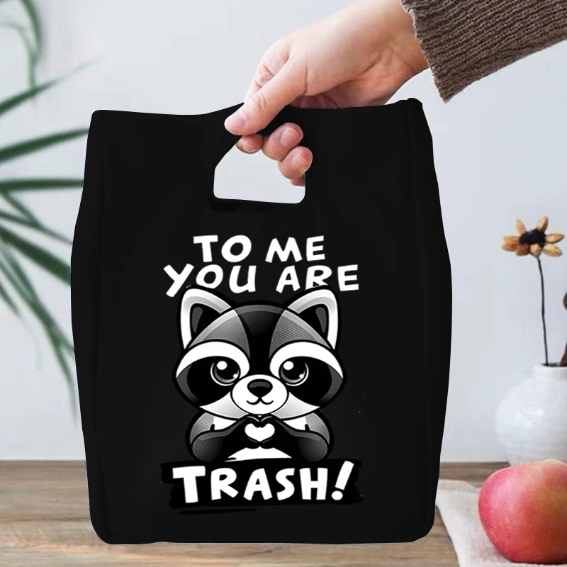 Raccoon To Me You Are Trash Portable Bento Bags Boys Girls Funny Raccoon Lover Lunch Boxes Reusable Insulated Canvas Lunch Bag