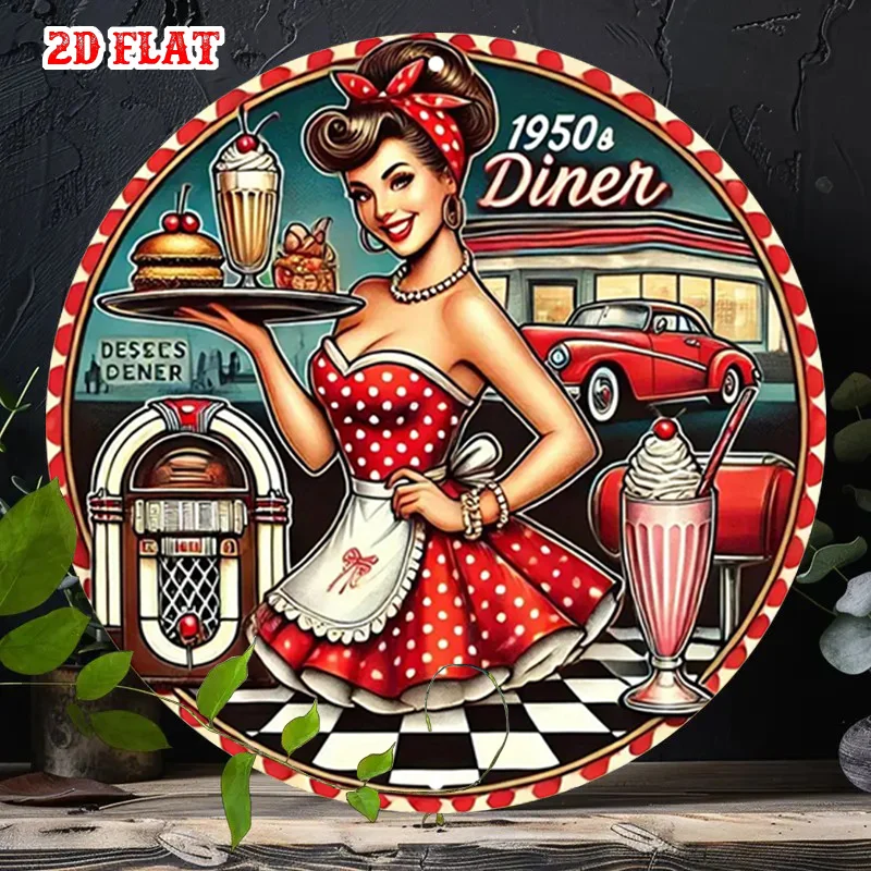 【2D Plane】A 2D plane wooden sign in the shape of a milkshake, with retro-style decoration, with a diameter of 19.81 centimeters.