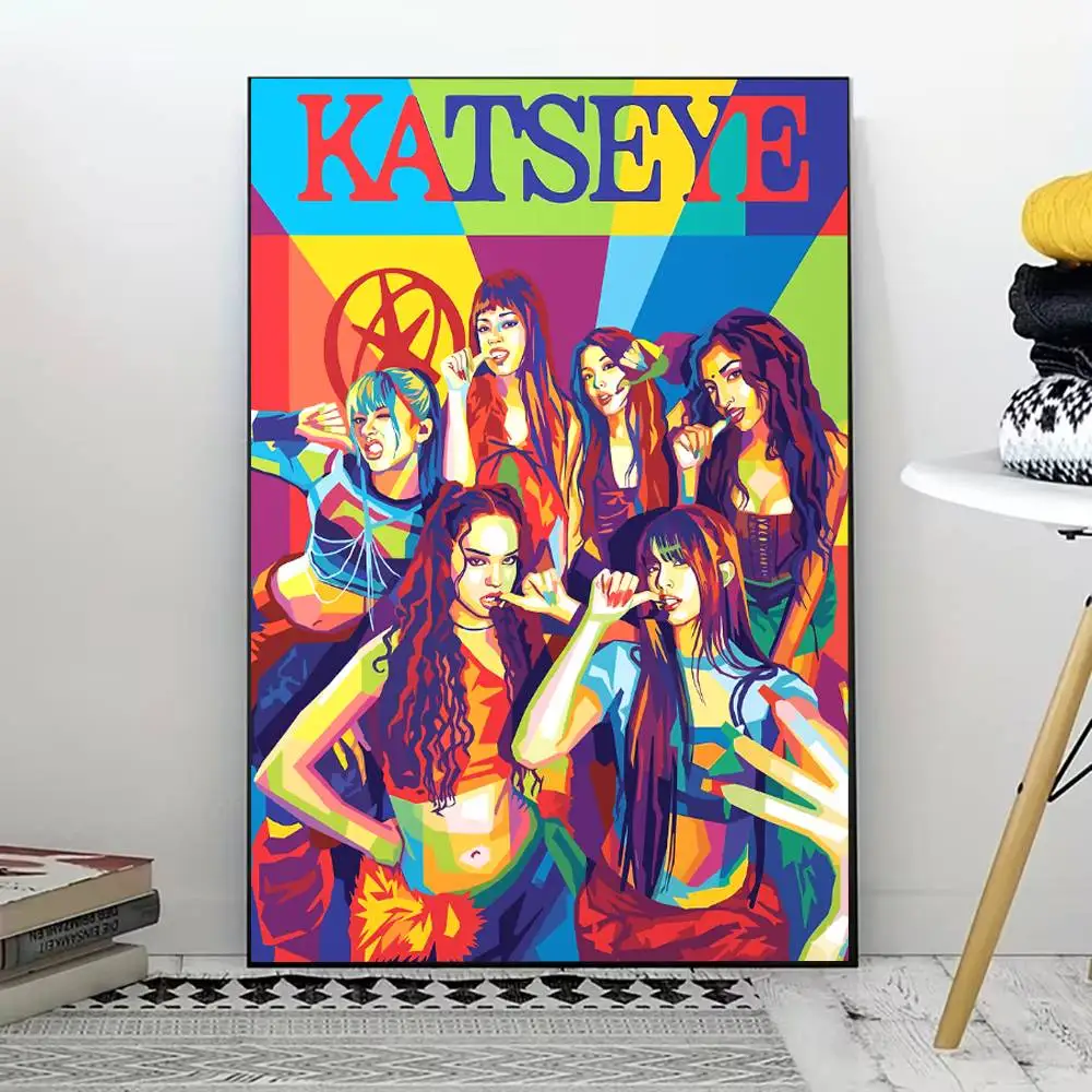 Kpop K-Katseye poster voor woonkamer, slaapkamer, kantoor of bar, frameloos, binnengebruik, slaapkamermuurkunst. - afbeelding 1