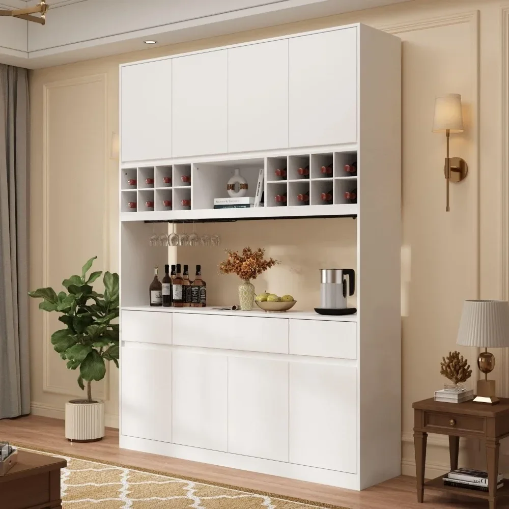 

Large Bar Cabinet Coffee Bar Cabinet with Hutch, Wine Storage & Drawers, Wine Bar Cabinet with Doors & Glass Holder,