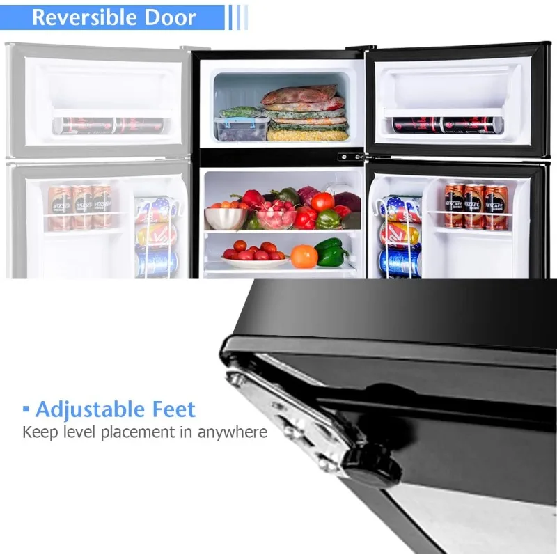 ثلاجة كوستواي المدمجة، وحدة 3.2 قدم مكعب، ثلاجة تبريد صغيرة ببابين مع باب قابل للعكس، أرفف زجاجية قابلة للإزالة