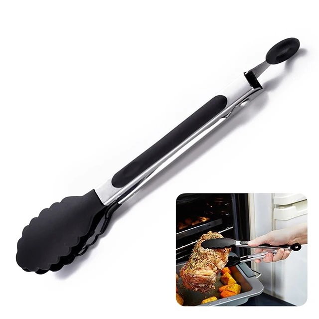 Szczypce do żywności Szczypce kuchenne ze stali nierdzewnej Silikonowy nylonowy antypoślizgowy zacisk do gotowania Zacisk do grilla Narzędzia do sałatek Grill Akcesoria kuchenne