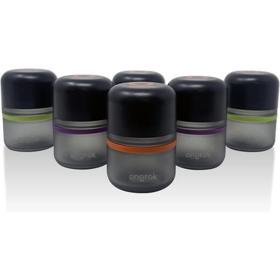 

ONGROK Glass Storage Jar 80ml 6 Pack UV Herb Spice Jar with Child Resistant Lid ColorCoded Glass Containers Air Proof to Preser