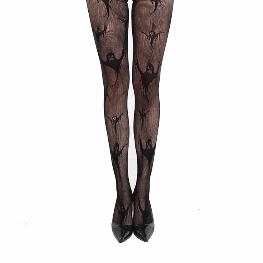Soft Hollowed Out Halloween Theme Pantyhose Fishnet Black Ghost Bat Mesh Stockings Jacquard Spider Web Pantyhose Ghost Festival