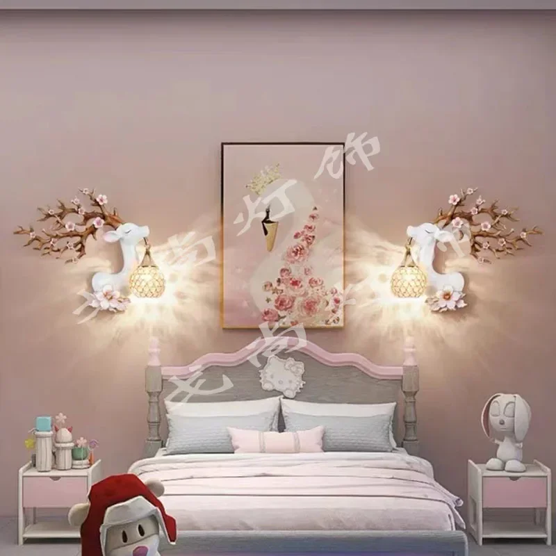 

Modern Creative Resin Wall Lamps Chinese Style Fortune Seeking Deer Living Room Decorative Lighting Sofa Background Wall Lights