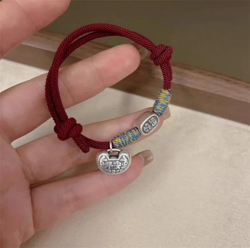 Ethnic Style Braided Rope Chain Bracelet For Lady Hand Accessories Blessing Auspicious Remarks Pendant Bead Bracelet Women