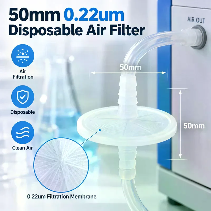 50mm 0.22μm Hydrophobic Membrane Aseptic Air Filter Biological Culture Venting Respiratory Filter Lab Filtration Accessory