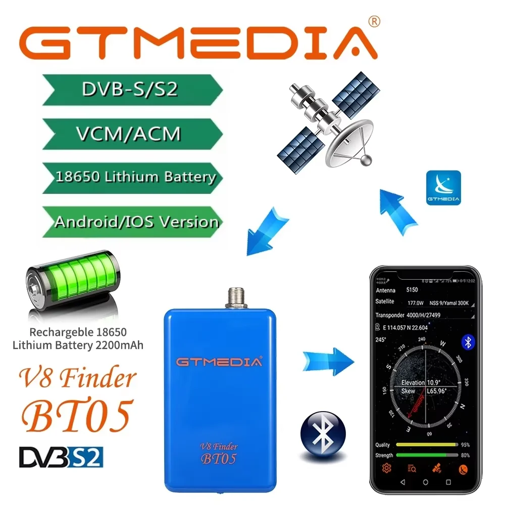 gtmedia-1080p-v8-ファインダー-bt05-デジタル衛星信号測定器-dvb-s-s2。satlink-ws-6933、6906、6916よりも優れた性能。android-iosシステムに対応。