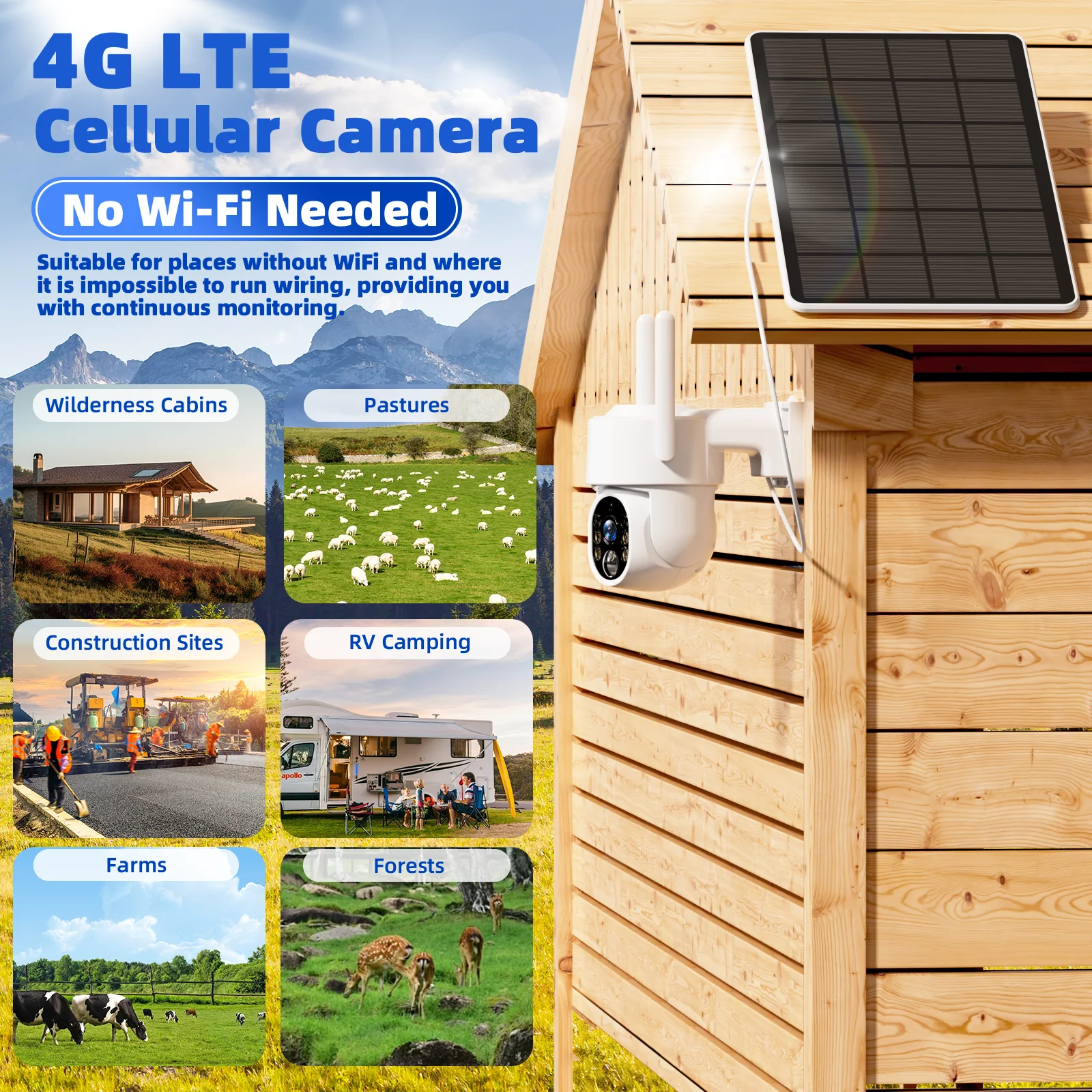 1 Stück Solarkamera 4G LTE 4MP 3K Kein WiFi 360 °   AI Tracking Farbnachtsicht Integriertes 4G SIM & SD