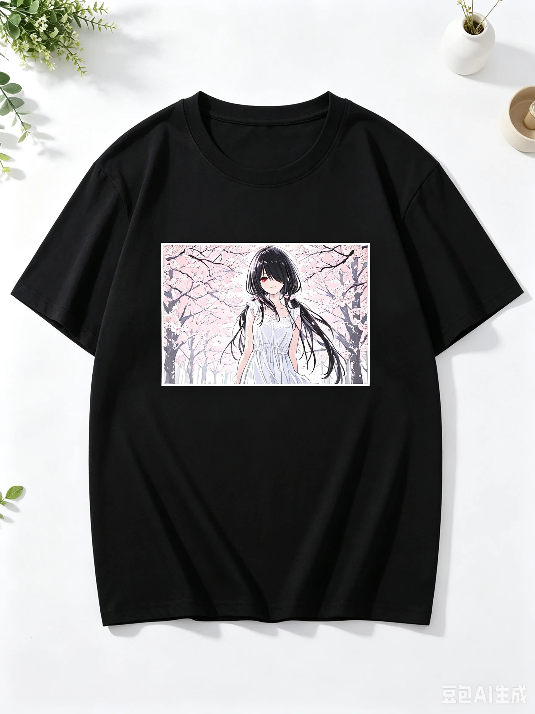 Kurumi Tokisaki Date A Live Cherry Blossom Forest Anime Frame Graphic Crew Neck Short Sleeve Women And Men T-shirt