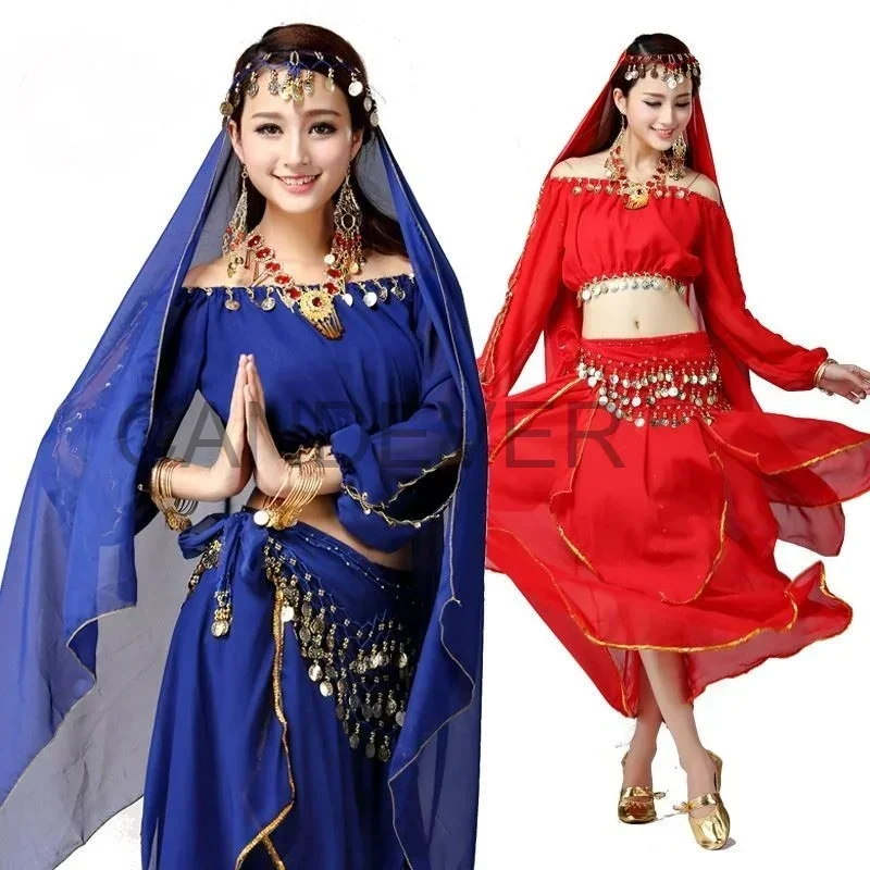 oriental belly dance costume set professional bollywood dress indian sari bridal women top skirt chiffon bellydance perfomance