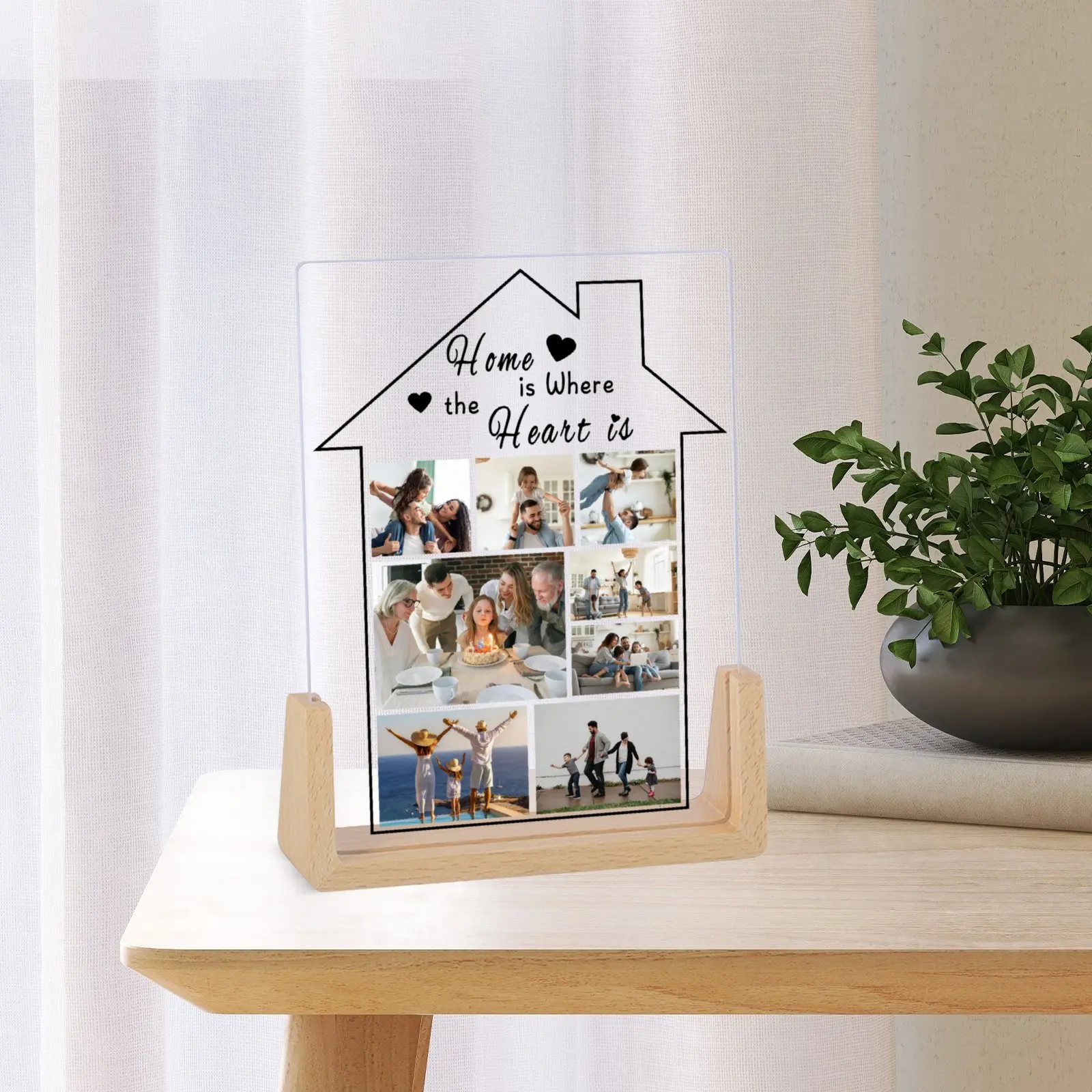 Custom 8 Photos Collage Frame Personalized Home Display Wooden Desktop Picture Frame Keepsake Decoration Gift for Mom Dad Family