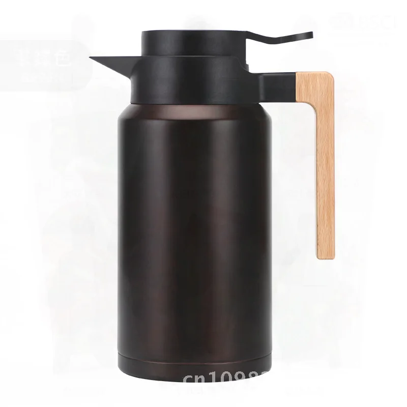 

Кофейник из нержавеющей стали в скандинавском стиле, большая емкость, буковая ручка, изолированный чайник для домашнего использования, горячий горшок, подарок, современный минималистский стиль