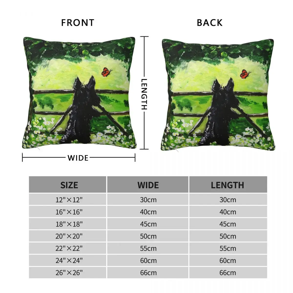 Scottie Dog Chasing Butterfly Square Pillowcase Polyester Linen Velvet Printed Decor Throw Pillow Case Room Cushion Cover 18