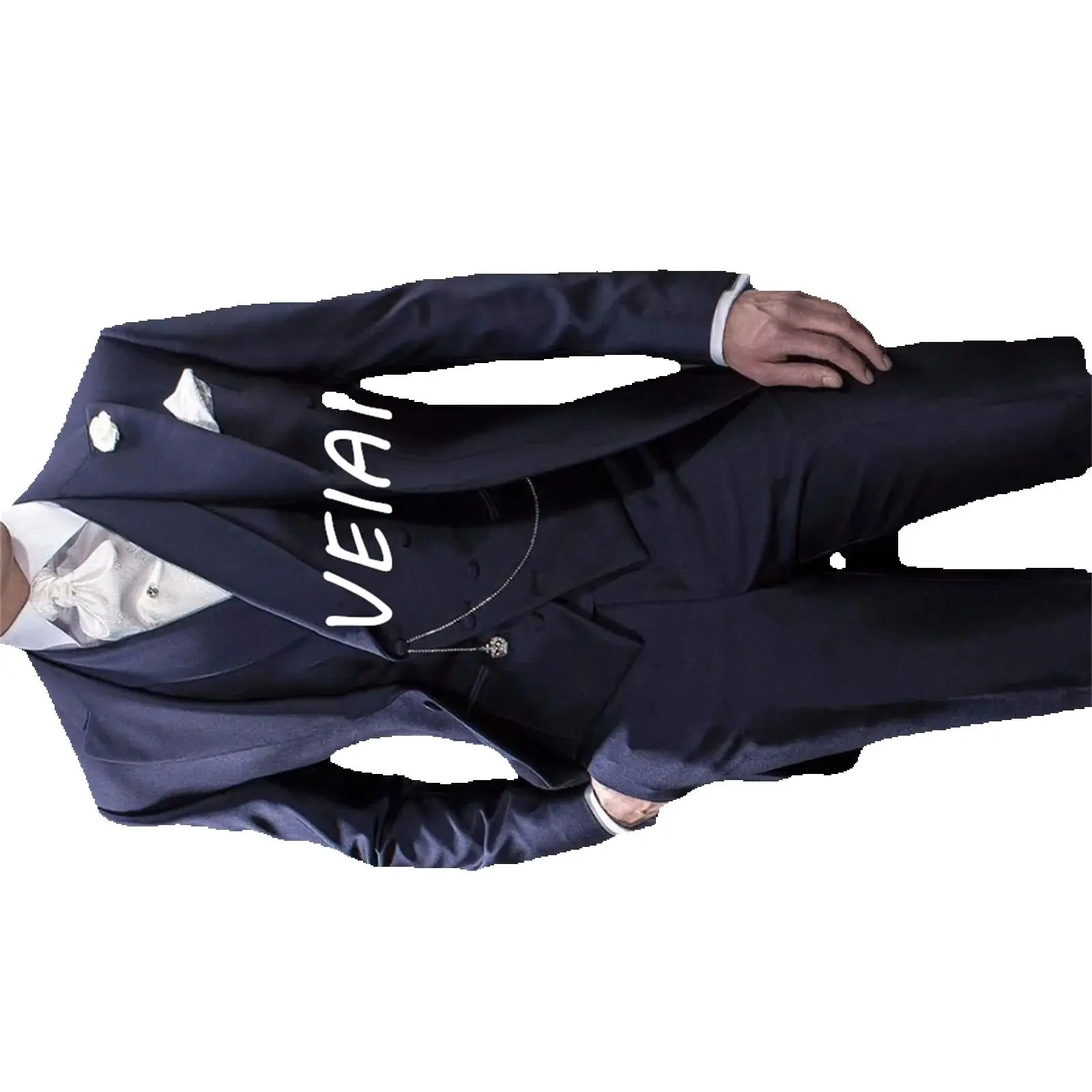 

CustomizedSlim Fit Formal Men Suits with Double Breasted Waistcoat Navy Blue Male Fashion Jacket Pants 3 Piece Wedding Tuxedo fo