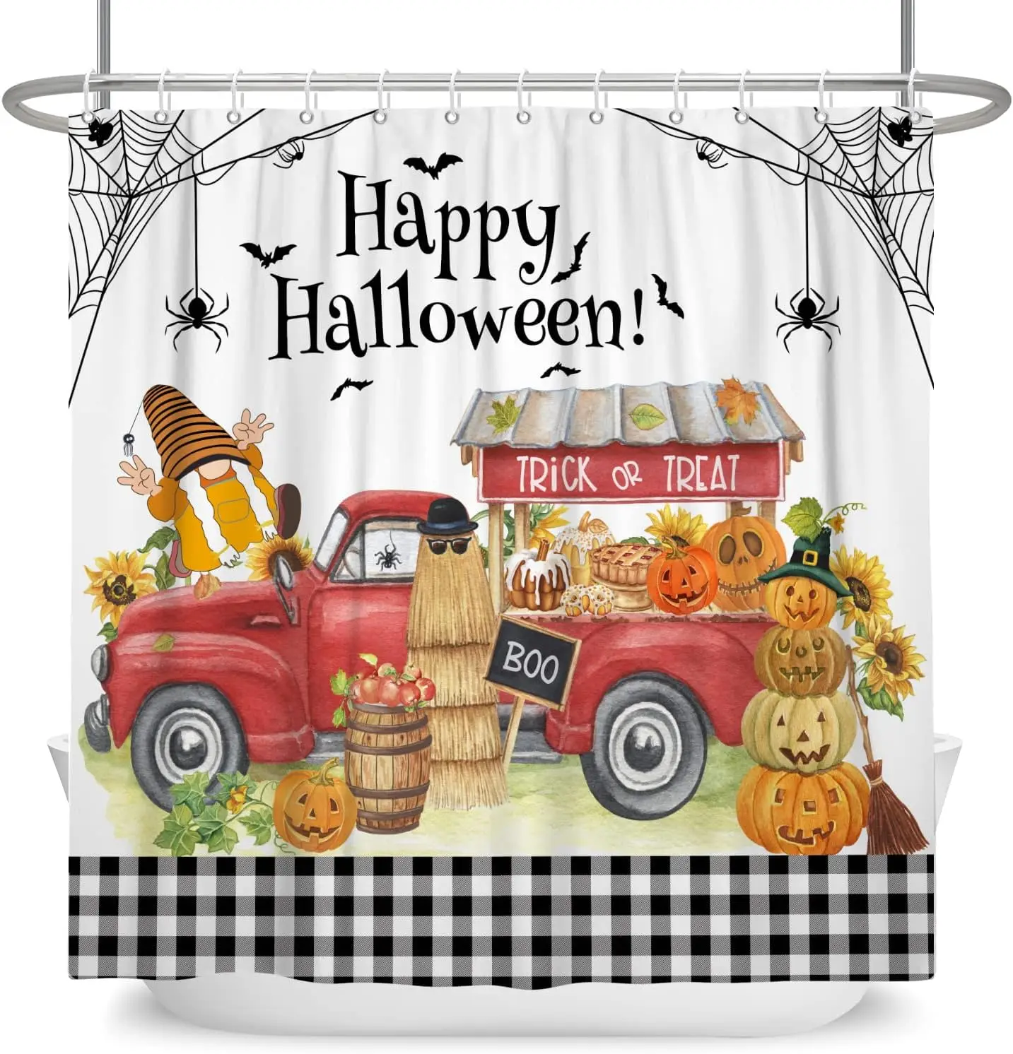 

Занавеска для душа «Счастливый Хэллоуин», паутина, летучие мыши, гном, тыква, фонарь, занавеска для ванной комнаты, водонепроницаемая полиэфирная ткань с крючками