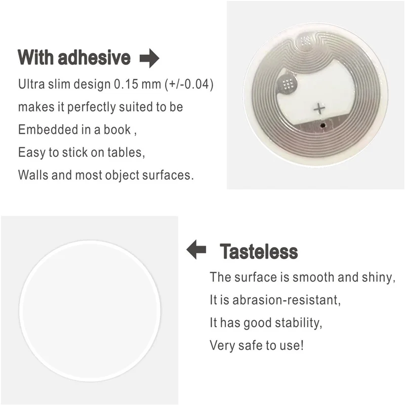 A25P 300Pcs NFC Ntag216 Sticker Ntag216 NFC Tags NFC 216 Tag Ntag216 NFC Cards 13.56Mhz NFC Tag Stickers 888 Bytes Memory