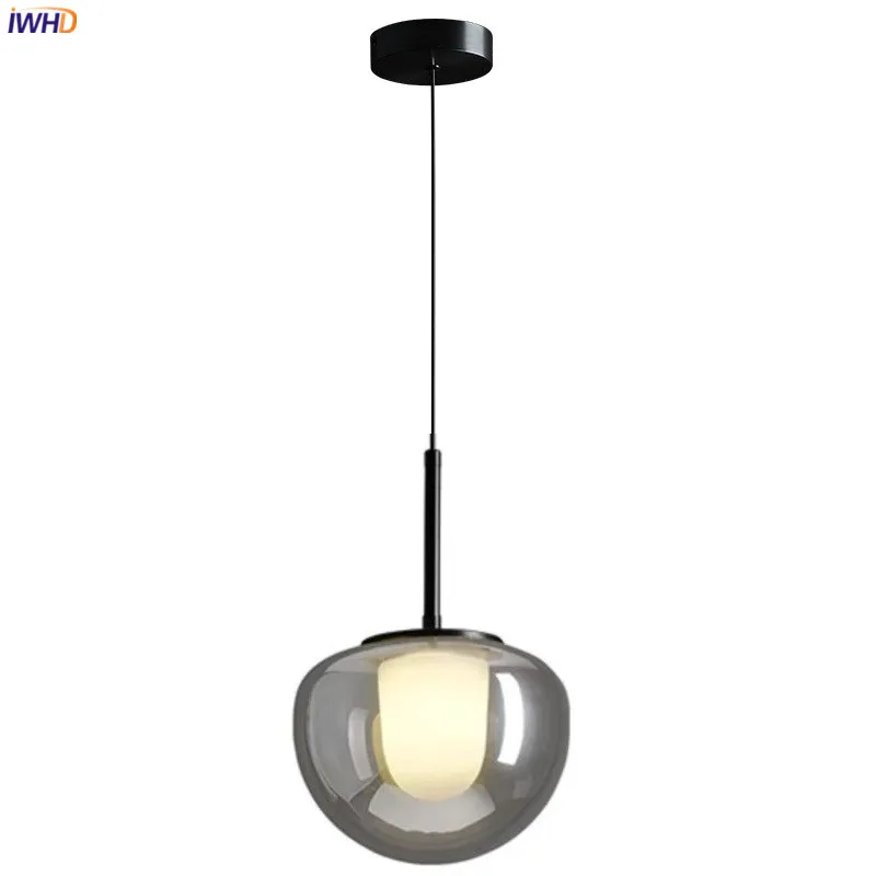 

IWHD Round Gray Glass LED Pendant Lights Fixtures 5w Home Indoor Decor Bedroom Living Room Beside Kitchen Modern Hanging Lamp