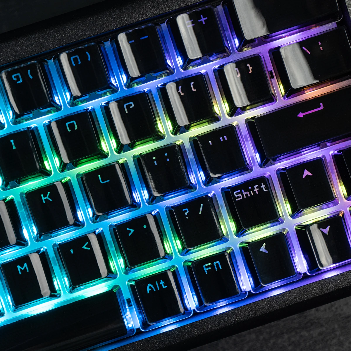 134 Tombol Profil OEM Jello Round Crystal PC Keycap Hitam Transparan Jernih Menyala dari Belakang untuk Switch MX Keyboard Gaming