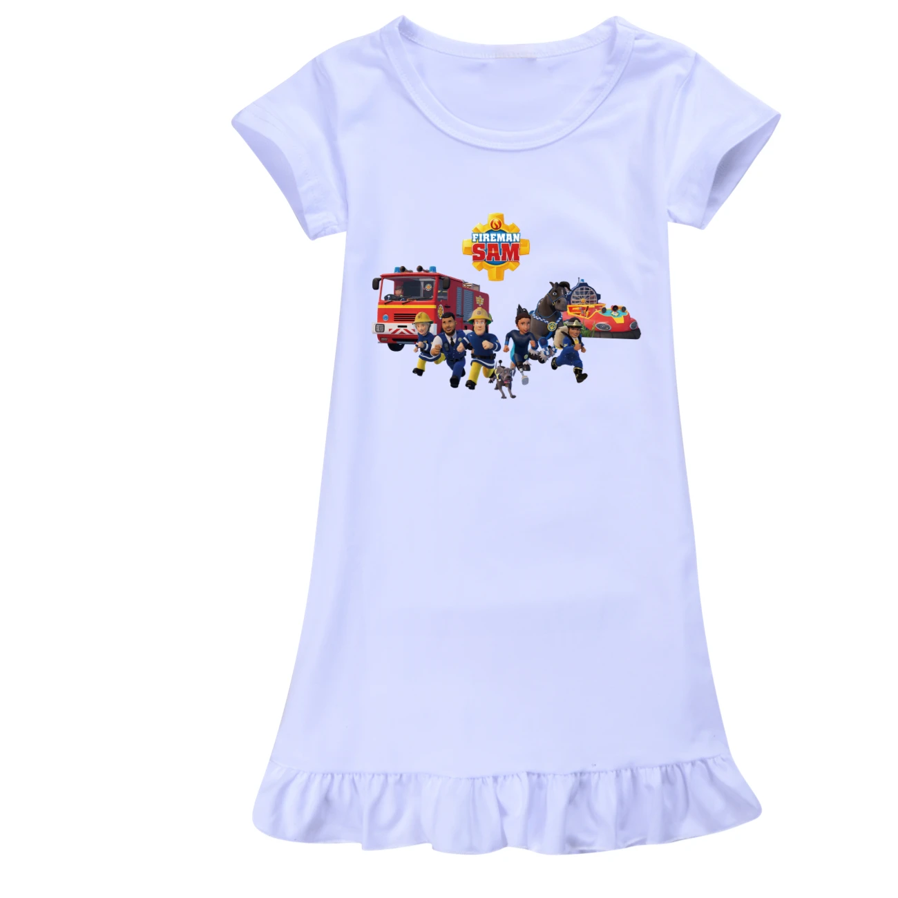 Summer Princess Night Dress Children Pajama Lounge Wear Baby Girl Clothes Fireman Sam Cartoon Nightgown Kids Sleepwear 2-14Year