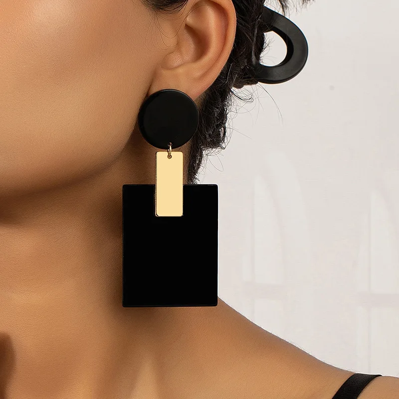 New Fashion Square Simple Atmospheric Resin Punk Exaggerated Geometry Earrings For Women Hip Hop Holiday Birthday Gift Earrings