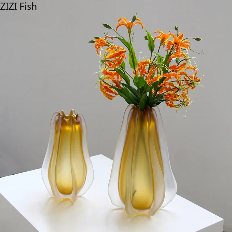 

Creative Carambola Shape Frosted Glass Vase Plant Pots Table Decoration Flowers Arrangement Floral Vases Room Aesthetic Decor