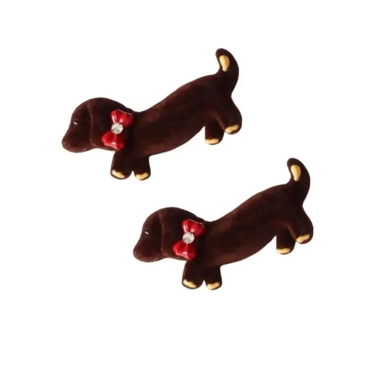 39BB 2Pcs Flock Dachshund Hair Clip With Secure Clasp Side Barrettes Bang Hairpin