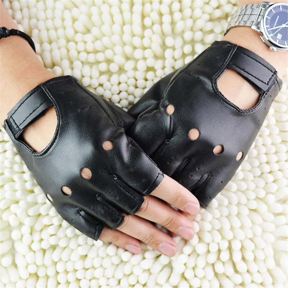 Halbfinger-Handschuhe aus Leder, modisch, Unisex, für Fitness, Fahrer, Fahren, einlagig, ungefüttert, hohl, kurze Motorrad-Reithandschuhe