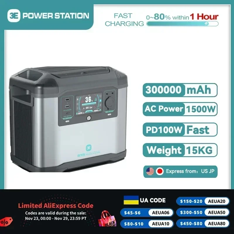 1500W Portable Power Station 300000mAh Powerful Powerbank PD100W Fast Chargefor mini 4 pro Redmi 10C Iphone 14 Pro Max