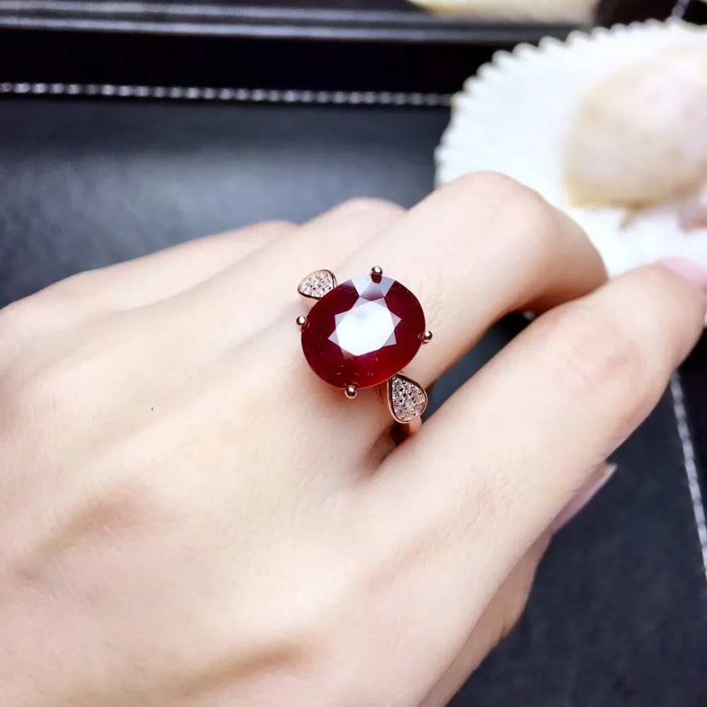 MeiBaPJ Natural New 10*12mm Burning Pigeon Blood Ruby Gemstone Fashion Ring for Women Real 925 Sterling Silver Fine Jewelry