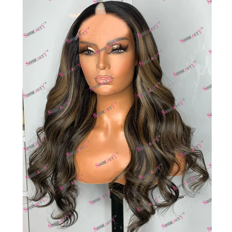 

Highlight Ash Brown Long Wavy 100% Human Hair 1x4 Full V Part Wigs for Black Women Easy Wear Natural Look Blonde Adjustable Wigs