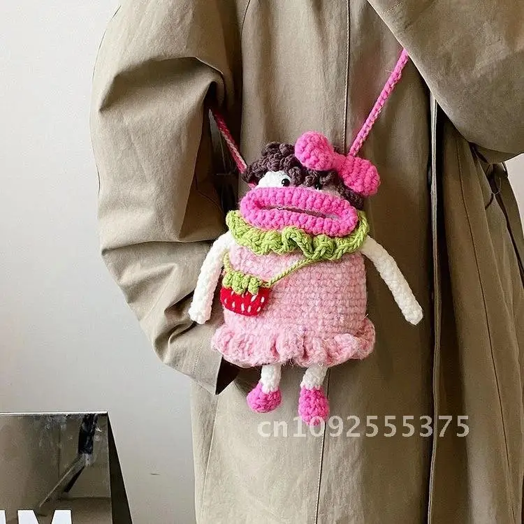 handmade crochet shoulder knit bag y2k Handbag for women lady mini Satchel crossbody Female pink Bolsa Harajuku side nova lolita