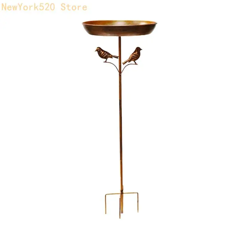 

N84C Heavy Duty Metal Bird Bath Vintage Iron Tray Standing Bird Bath Garden Decors Yard Stakes Feeding Station Bird Feeder