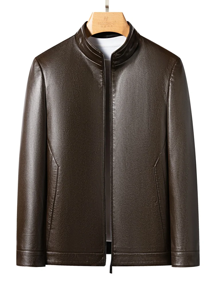 

Мужская куртка из натуральной кожи Haining 2025 года, весенняя, тонкая, для мужчин среднего возраста, с молнией, прямым подолом, в городском стиле