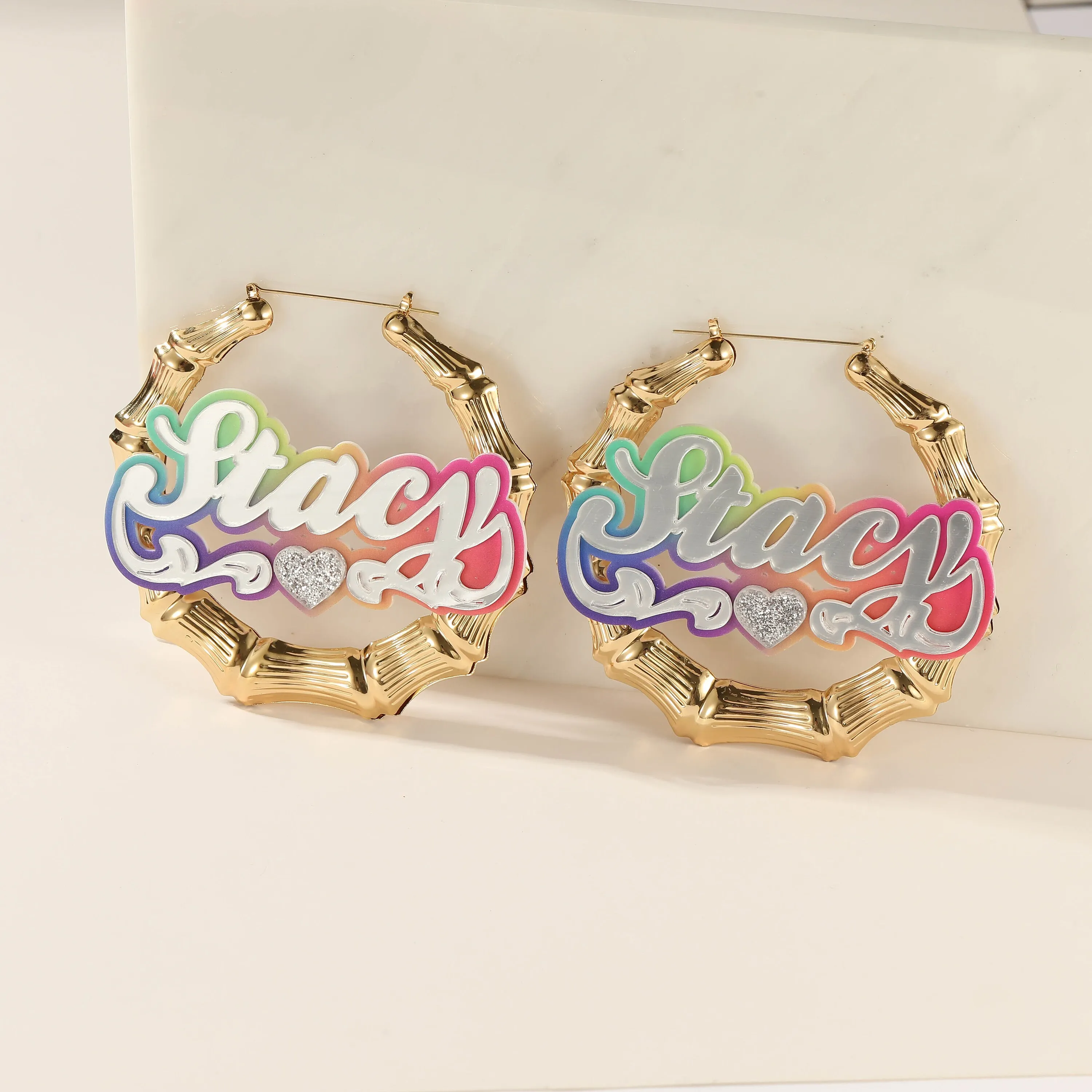 Acrylic Custom Name Earrings Stainless Bamboo Colorful Earrings Female Personality Acrylic Earrings For Women Girls Jewelry Gift