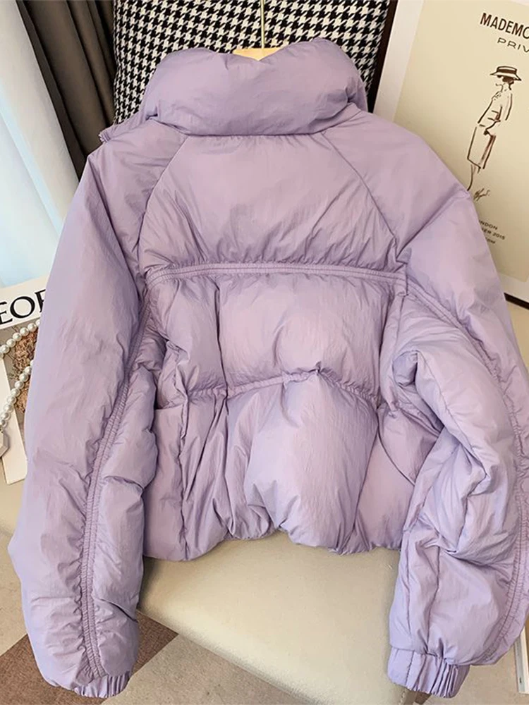 Women Purple Jacket Parkas Thicken Warm Long Sleeve Turtleneck Padded Coat Vintage Overcoat Streetwear 2000s Clothes Winter 2024