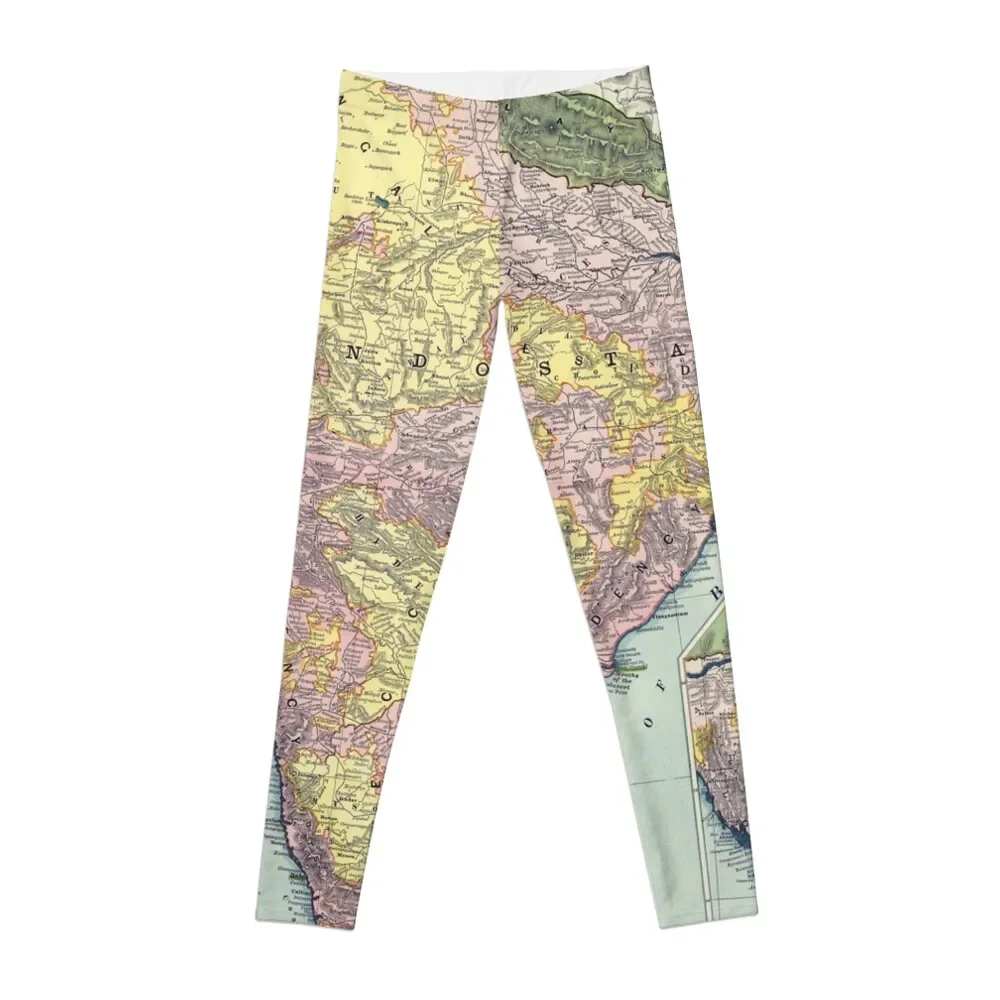 

India Vintage Map 1897 Leggings Tight fitting woman gym sportswear woman Womens Leggings