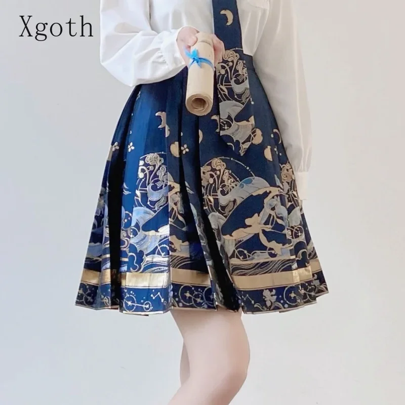 Xgoth Summer Chinese Style Mini Skirt Girls' Improved Ming Made Cocktail Dress Versatile Waist Shorted Tang Skirt Single Piece