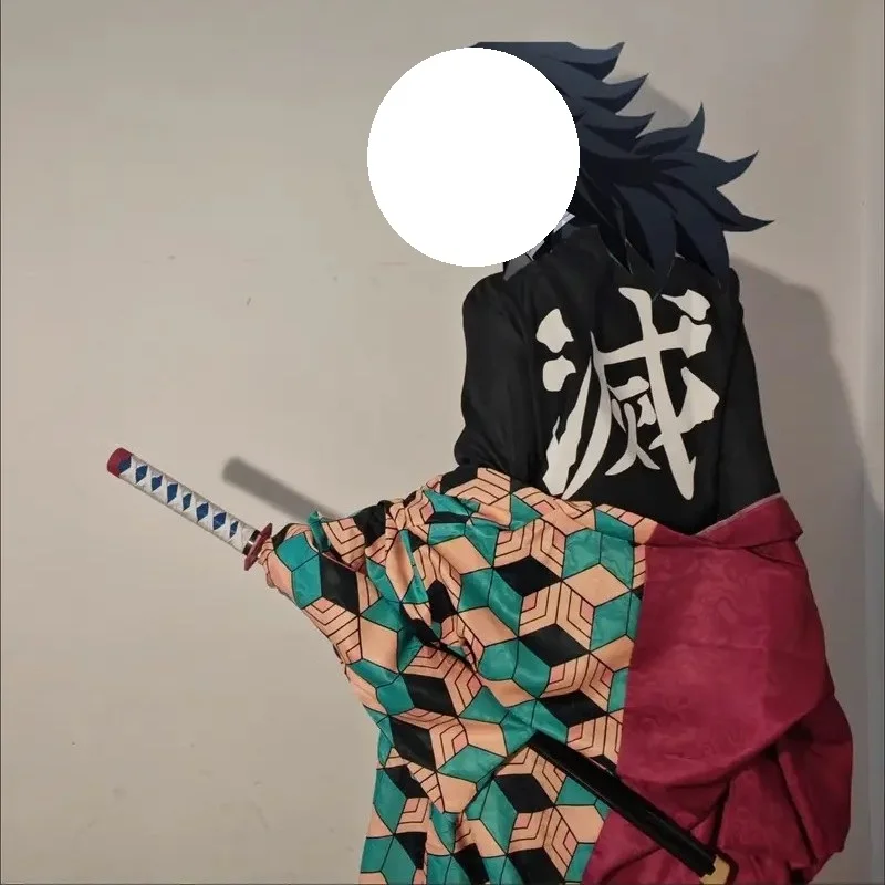 SDemon القاتل تأثيري TTomiokaa Giyuu زي الأبيض دوامة نمط الساتان النسيج مع الملمس عباءة وبدلة مجموعة كاملة وتتسابق #5