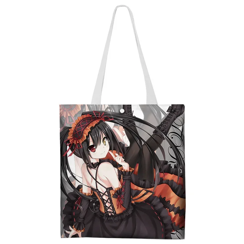 Date A Live Tokisaki Kurumi Shoulder Bag Canvas Colorful Women's Handbags 2-side Cartoon Printings Girls Shopping Tote Bag